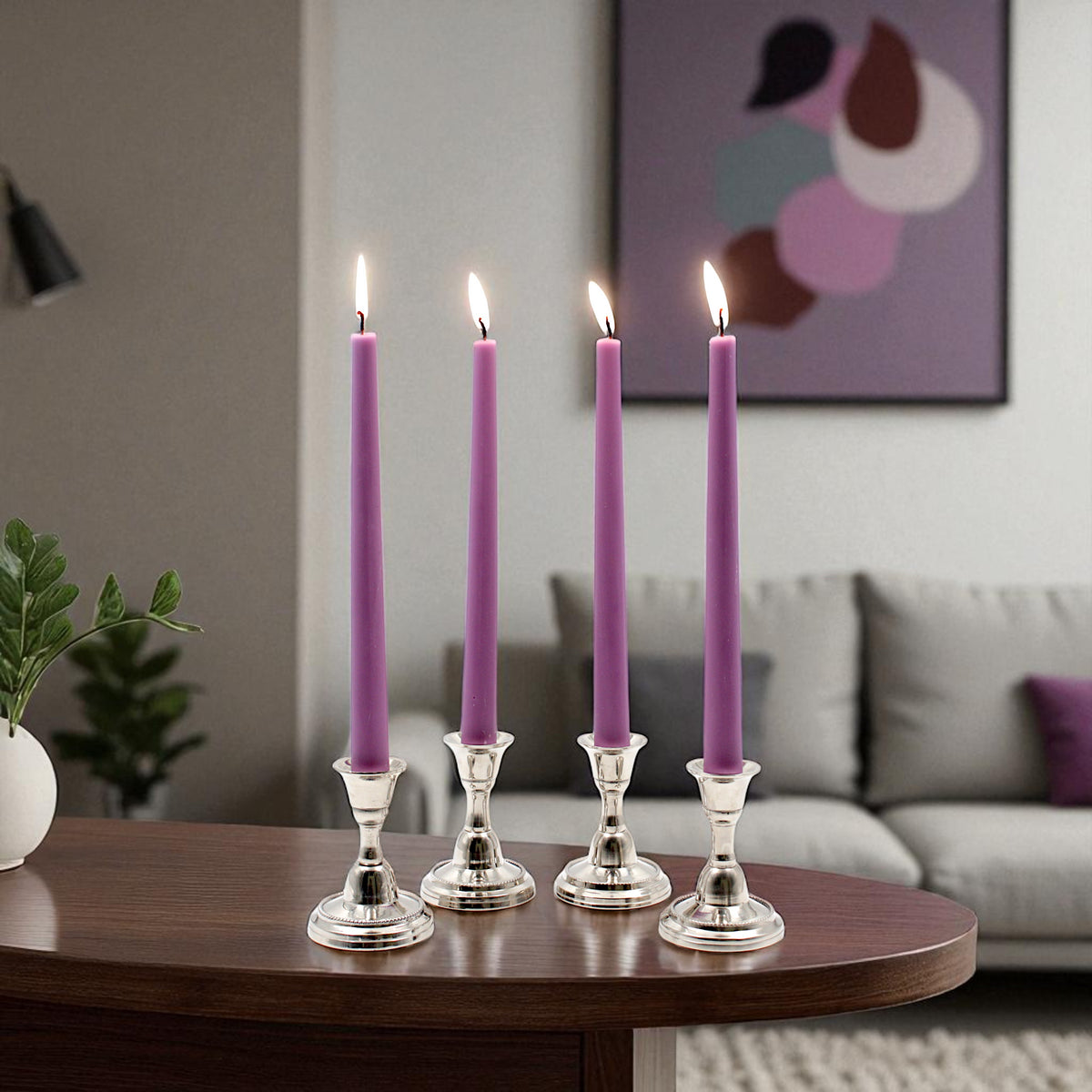 HOSLEY Pack of 4 Purple Taper Candles|10 Inch Long|Dinner Candles|Smokeless & Dripless|Celebration Candles|Long Burning|Perfect for Home Decor, Lighting|Burn Time 9 Hours| Unscented