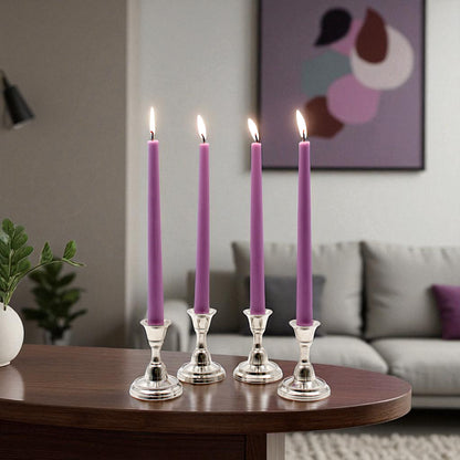 HOSLEY Pack of 4 Purple Taper Candles|10 Inch Long|Dinner Candles|Smokeless & Dripless|Celebration Candles|Long Burning|Perfect for Home Decor, Lighting|Burn Time 9 Hours| Unscented
