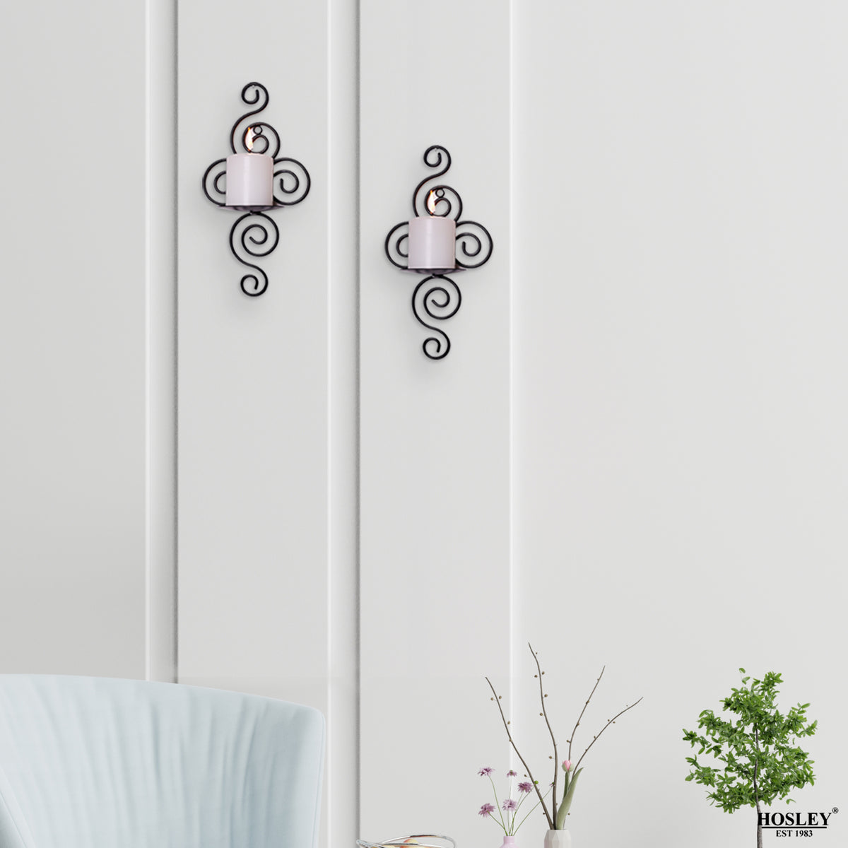 Hosley Set of 2 Decorative Wall Sconce With Free Candles (Black Matte)