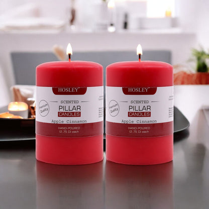 Hosley Set of 2 Apple Cinnamon 4Inchs Pillar Candles
