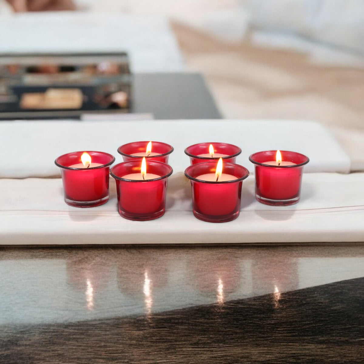 Hosley Highly Fragranced Apple Cinamon Filled Scented Votive Glass Candle Holder - Pack of 6, Red