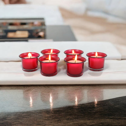 Hosley Highly Fragranced Apple Cinamon Filled Scented Votive Glass Candle Holder - Pack of 6, Red