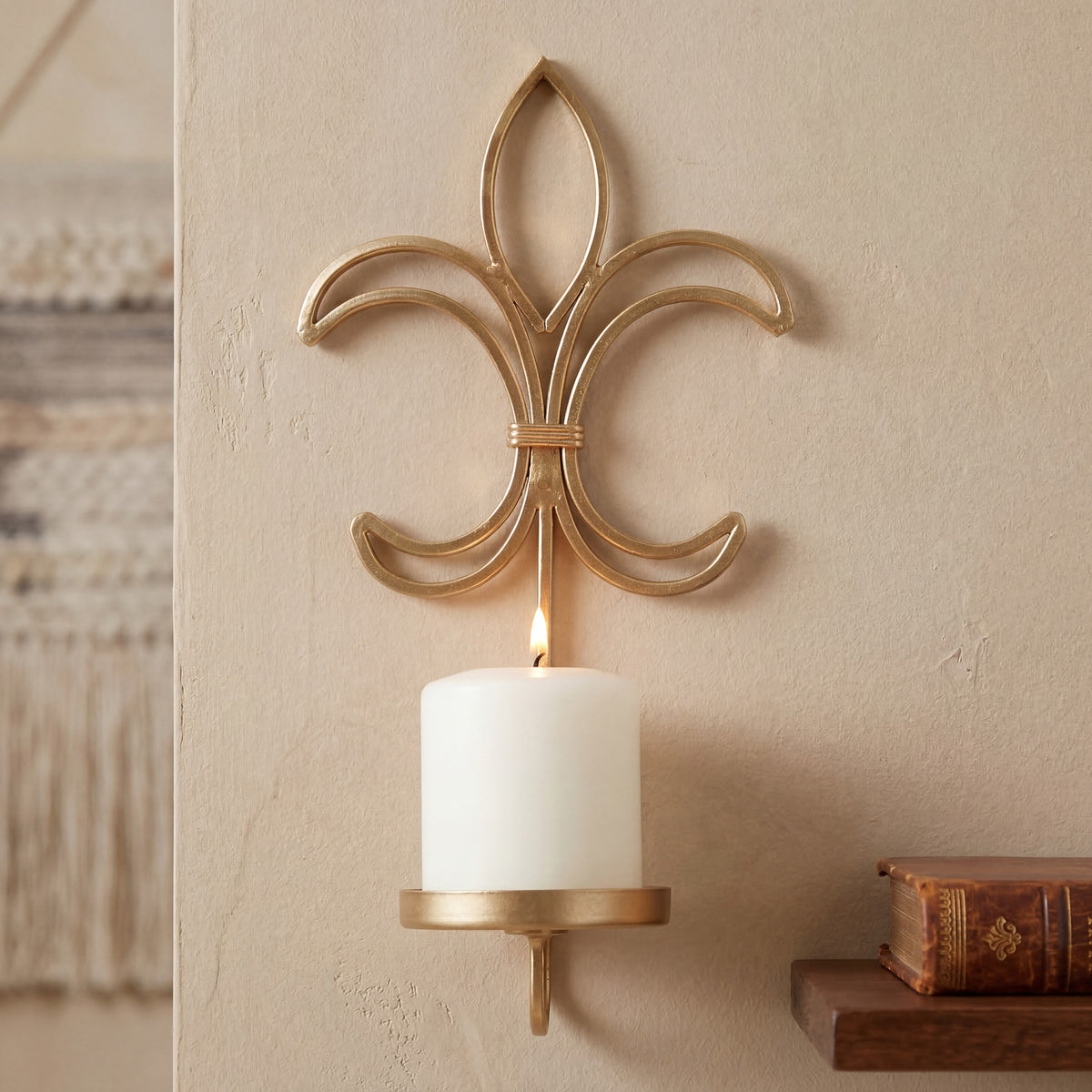 Hosley Wall Candle Holder Iron Candle Holder Hanging Wall,Gold, Pack of 1