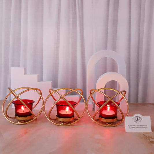 Hosley Iron Red Glass Tealight Holder