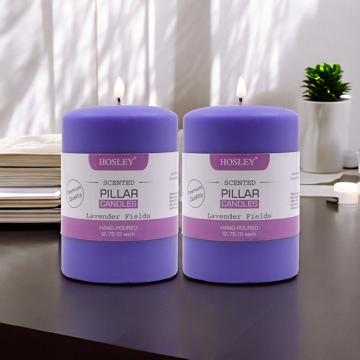 Hosley Set of 2 Lavender Fields 4Inchs Pillar Candles