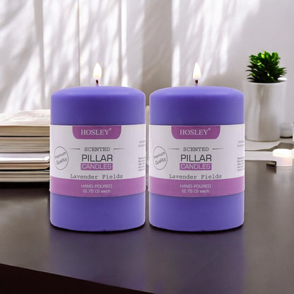 Hosley Set of 2 Lavender Fields 4Inchs Pillar Candles