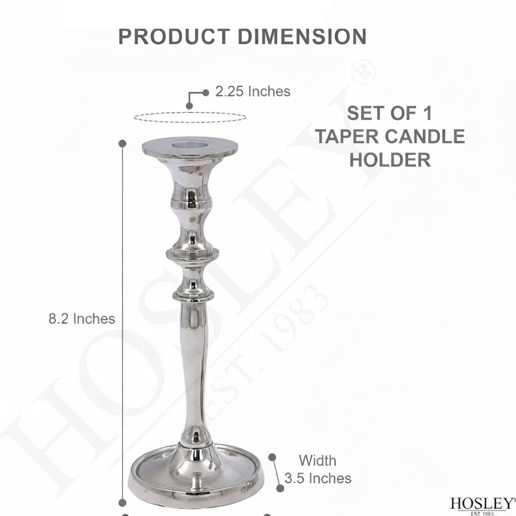 Hosley Set of 1 Silver Finish Metal Taper Candle Holder 8.2" High Decorative Tall Candlestick Stand