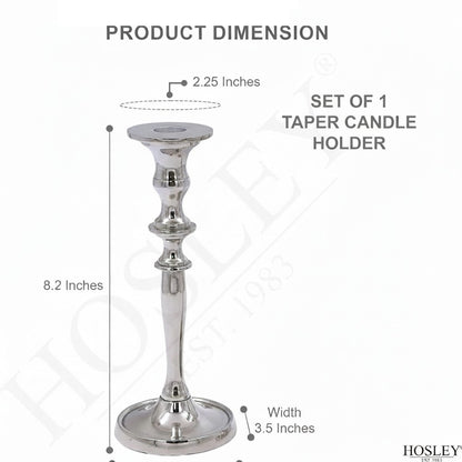 Hosley Set of 1 Silver Finish Metal Taper Candle Holder 8.2" High Decorative Tall Candlestick Stand