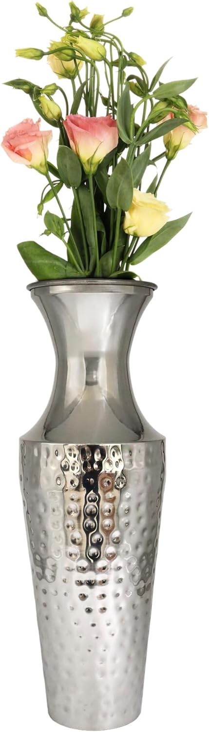 Hosley 18 Inch High Silver Color Metal Floor Vase. Ideal for Dried Flowers Gift for Floral Arrangements Wedding Home , Pack of 1