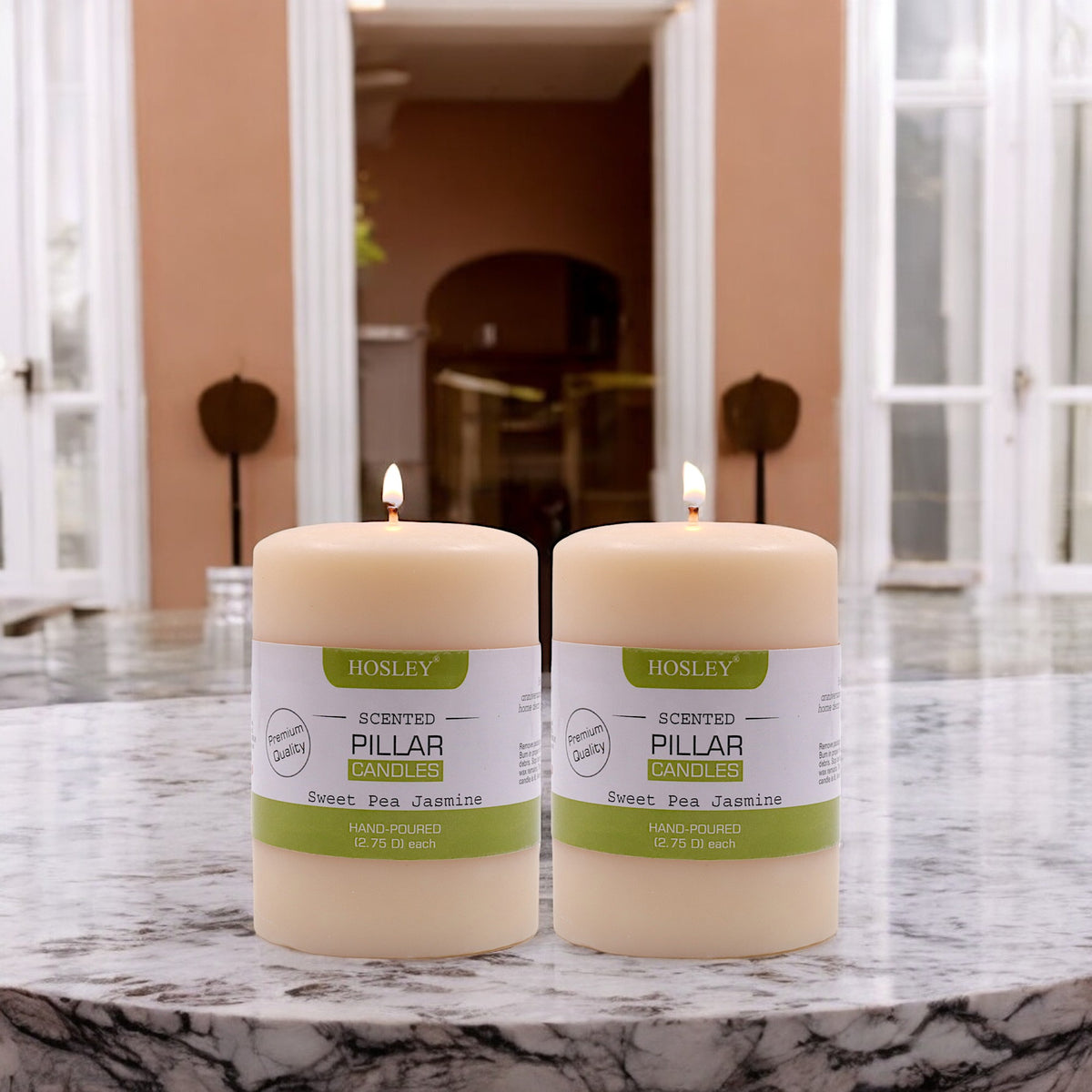 Hosley Set of 2 Sweeet Pea Jasmine 4Inchs Pillar Candles