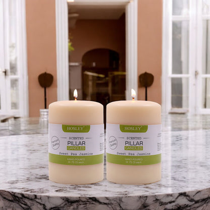 Hosley Set of 2 Sweeet Pea Jasmine 4Inchs Pillar Candles