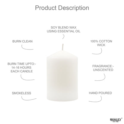 Hosley 2x3 High Pillar Candles, Set of 6. White, Unscented. Bulk Buy, Using a Wax Blend. Ideal, Emergency Lanterns, Spa, Aromatherapy, Party, Reiki, Candle Gardens