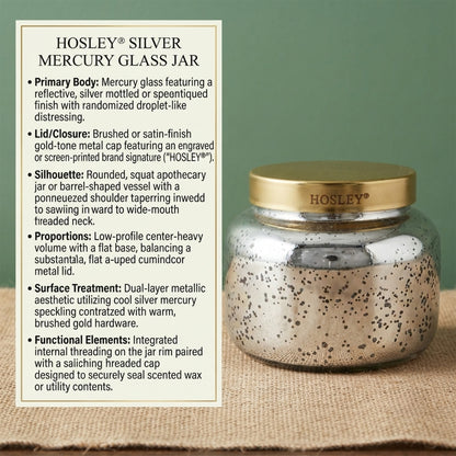 HOSLEY Lavender Silver Mercury Glass Scented Jar Candle with Gold Lid,Pack of 1