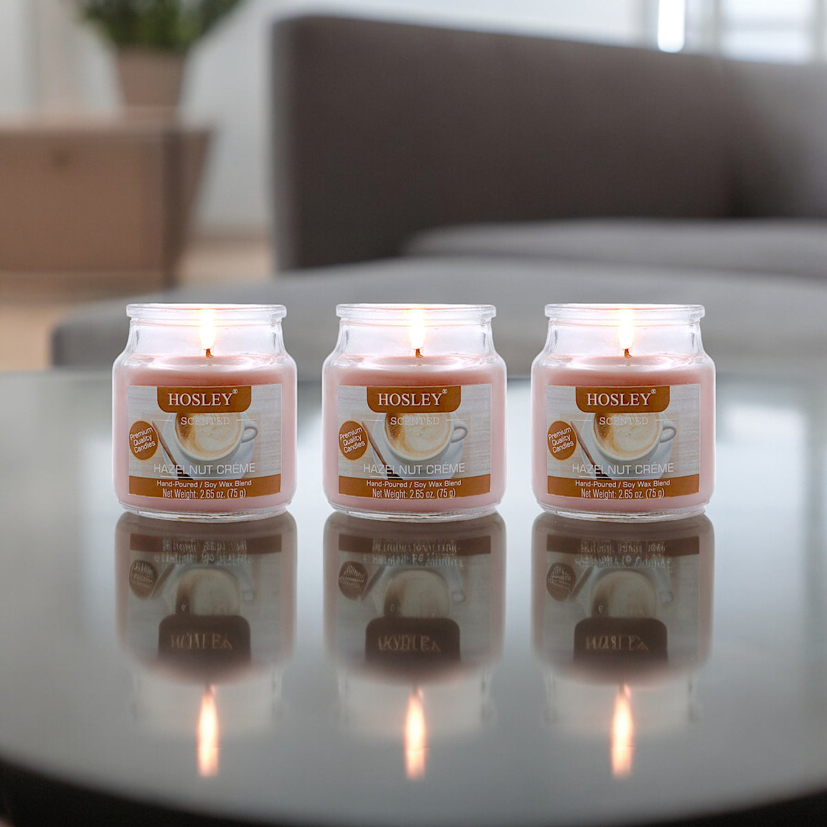 Hosley Hazelnut Crème Fragranced Jar Candles – Set of 3, 2.65 Oz Each