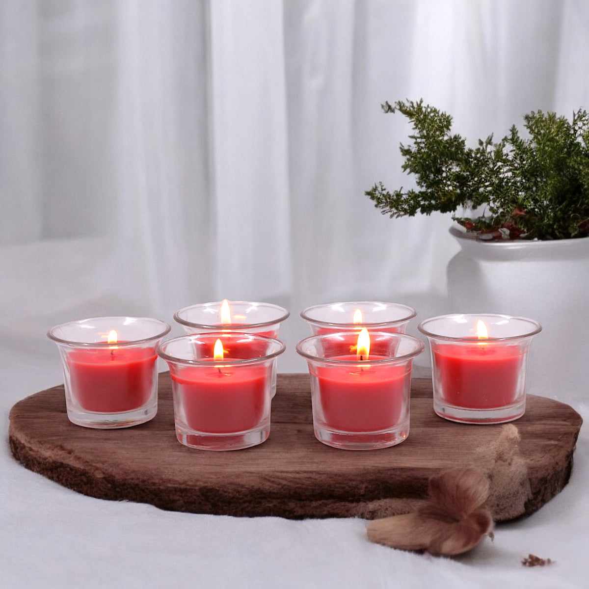 Hosley Highly Fragranced Apple Cinamon Filled Votive Glass Decoration Candles - Pack of 6, Red