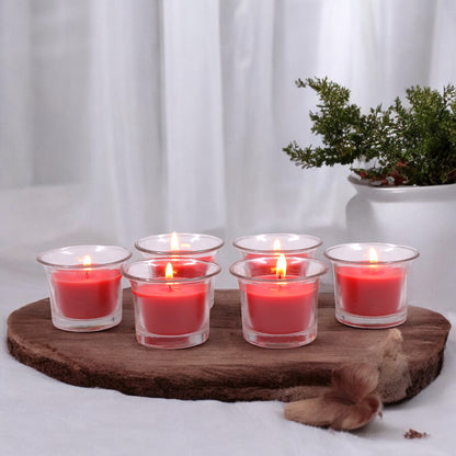 Hosley Highly Fragranced Apple Cinamon Filled Votive Glass Decoration Candles - Pack of 6, Red