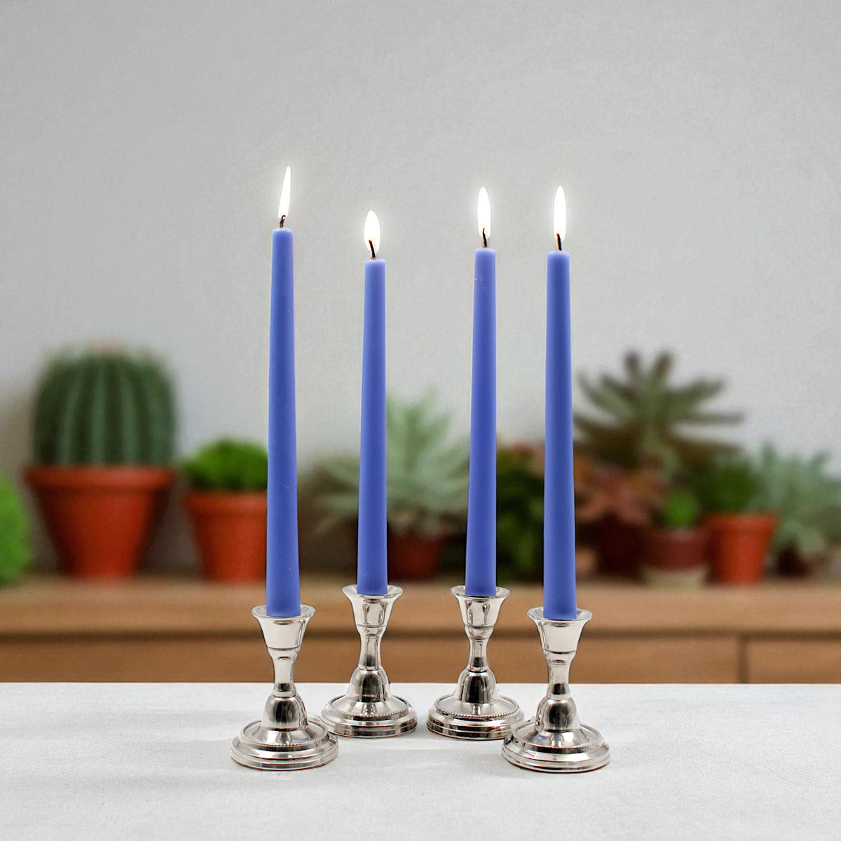 HOSLEY Pack of 4 Blue Taper Candles Long Candles|10 Inch Long|Dinner Candles|Smokeless & Dripless|Celebration Candles|Long Burning|Perfect for Home Decor, Lighting|Burn Time 9 Hours| Unscented