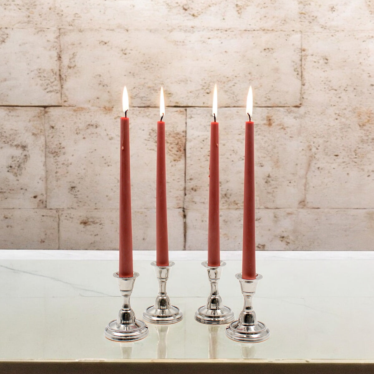 HOSLEY Pack of 4 Rustic Sandalwood Fragrance Taper Candles 10 Inch Long|Dinner Candles|Smokeless & Dripless|Celebration Candles|Long Burning|Perfect for Home Decor, Lighting|Burn Time 9 Hours| Brown