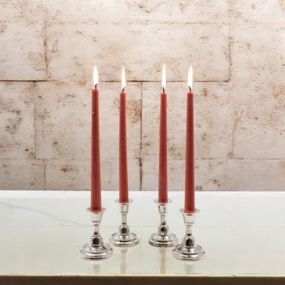 HOSLEY Pack of 4 Rustic Sandalwood Fragrance Taper Candles 10 Inch Long|Dinner Candles|Smokeless & Dripless|Celebration Candles|Long Burning|Perfect for Home Decor, Lighting|Burn Time 9 Hours| Brown