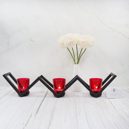 Hosley 3 Cup Decorative Tealight Holder with Red Glass