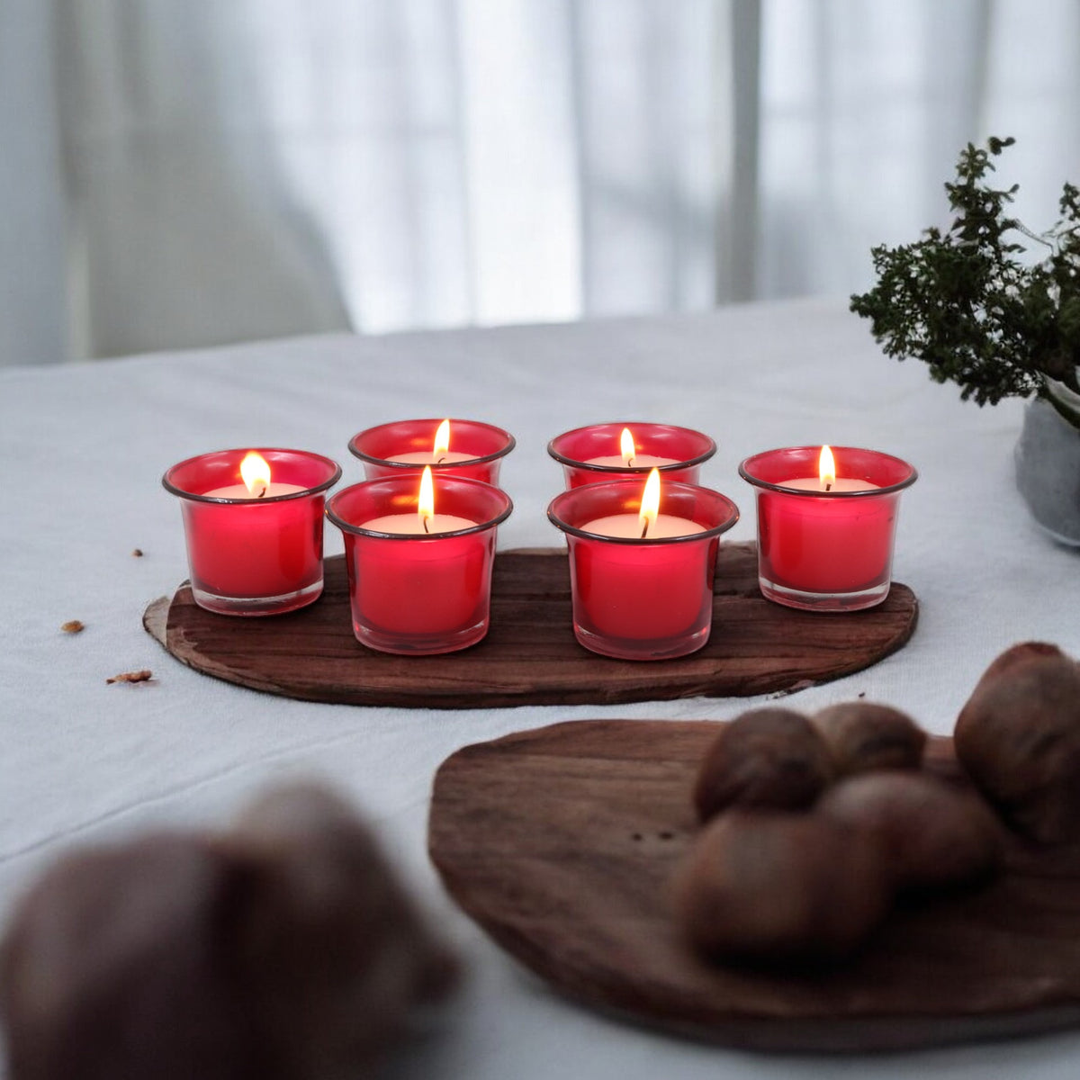 Hosley Highly Fragranced Apple Cinamon Filled Scented Votive Glass Candle Holder - Pack of 6, Red