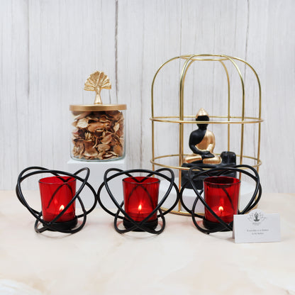 Hosley 3 Cup Decorative Tealight Holder with Red Glass