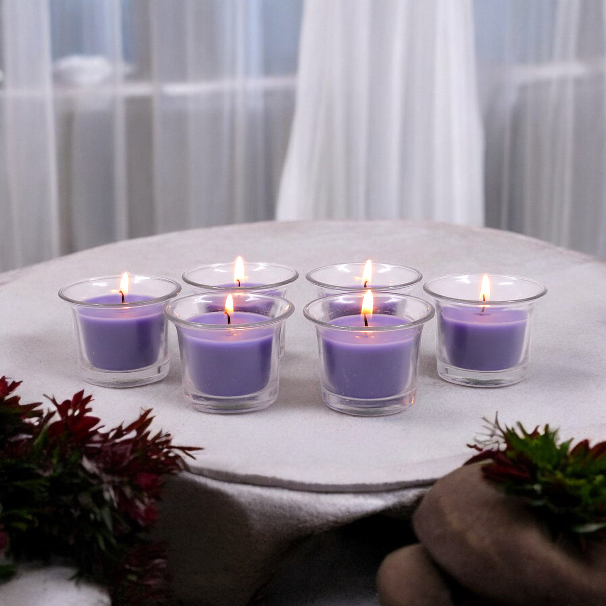 Hosley Highly Fragranced Lavender Filled Votive Glass Candle Holder - Pack of 6, Purple