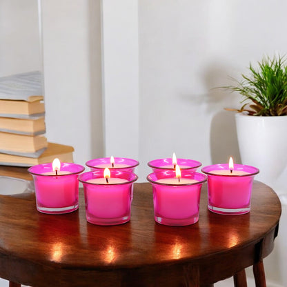 Hosley Highly Fragranced Rose Filled Votive Glass Candle Holder - Pack of 6, Pink