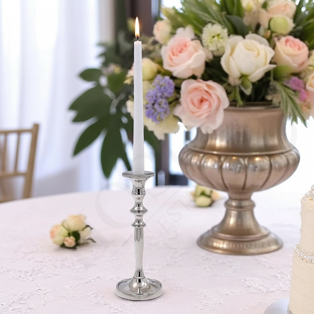 Hosley Set of 1 Silver Finish Metal Taper Candle Holder 8.2" High Decorative Tall Candlestick Stand