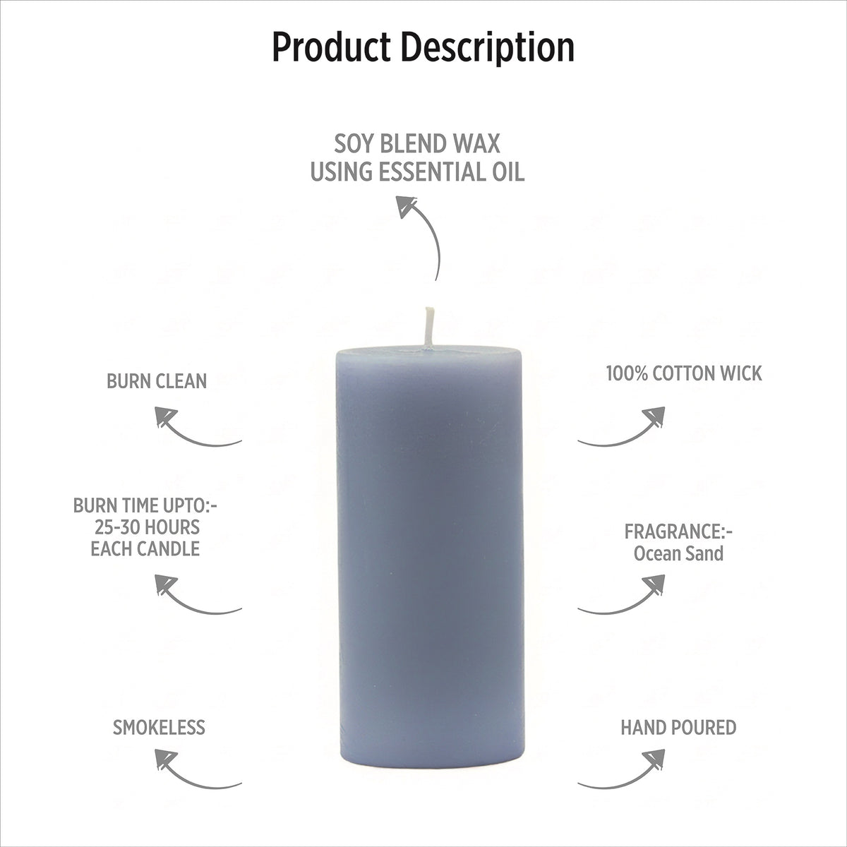 Hosley Fragrances Pillar Candles Ocean Sand Premium Scented Aromatherapy Candles, Set of 2, Blue
