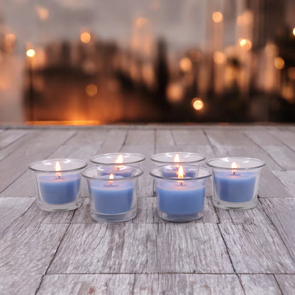 Hosley Highly Fragranced Carribean Breeze Filled Votive Glass Decoration Candles - Pack of 6, Blue