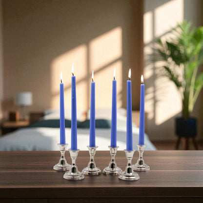 HOSLEY Pack of 6 Blue Taper Candles Long Candles|10 Inch Long|Dinner Candles|Smokeless & Dripless|Celebration Candles|Long Burning|Perfect for Home Decor, Lighting|Burn Time 9 Hours| Unscented
