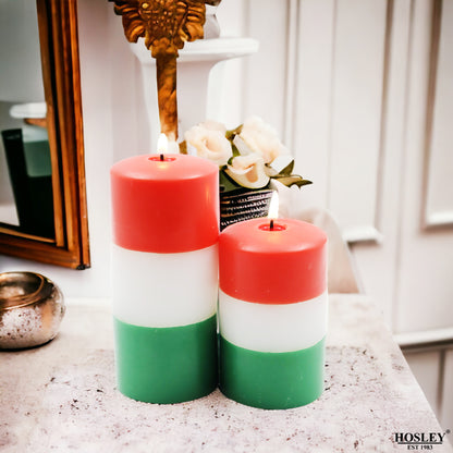 Hosley Tri-Color Unscented Pillar Candles (Pack of 2, 4 Inch & 6 Inch)