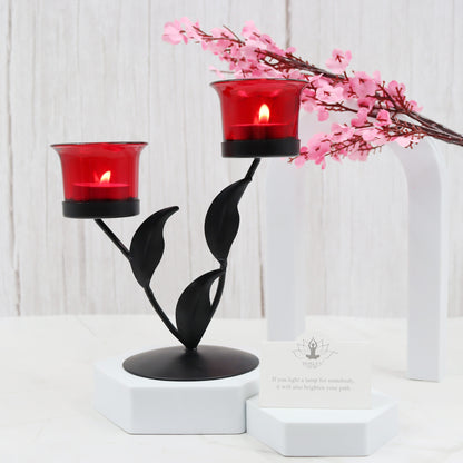 Hosley Black and Red Tealight Candle holder / Table Décor with free Tealight - Pack of 1