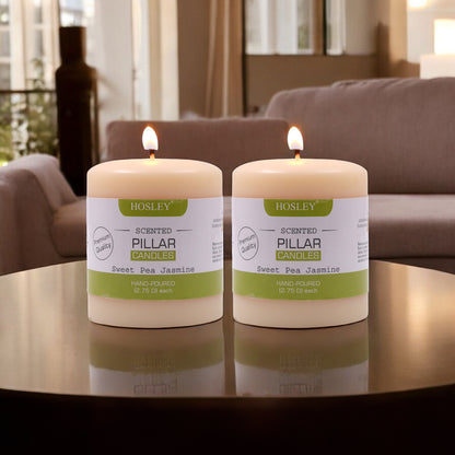 Hosley Set of 2 Sweeet Pea Jasmine 3Inchs Pillar Candles