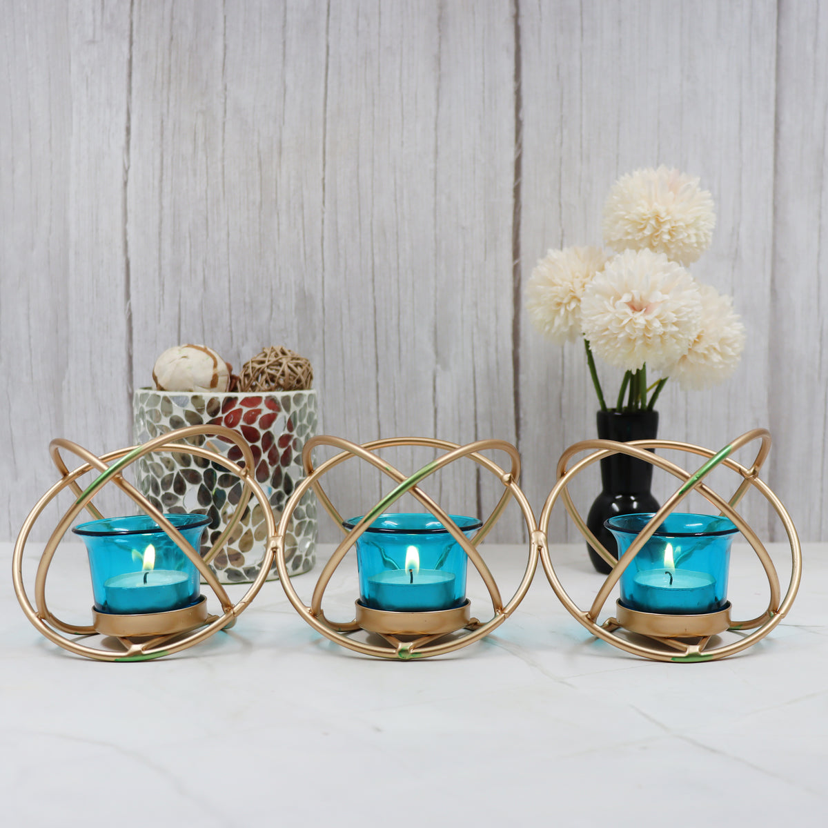Hosley Iron Tealight Holder with Blue Glass Cup