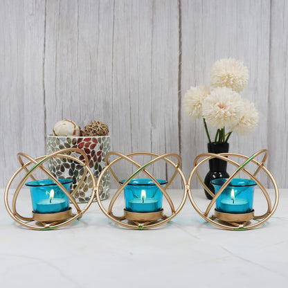 Hosley Iron Tealight Holder with Blue Glass Cup