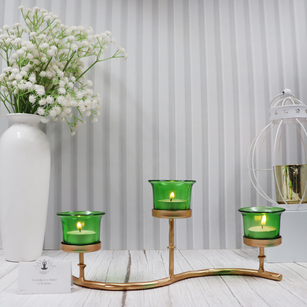 Hosley Iron 3-Cup Green Tealight Holder