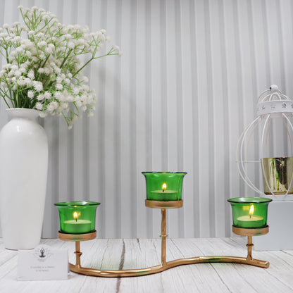 Hosley Iron 3-Cup Green Tealight Holder
