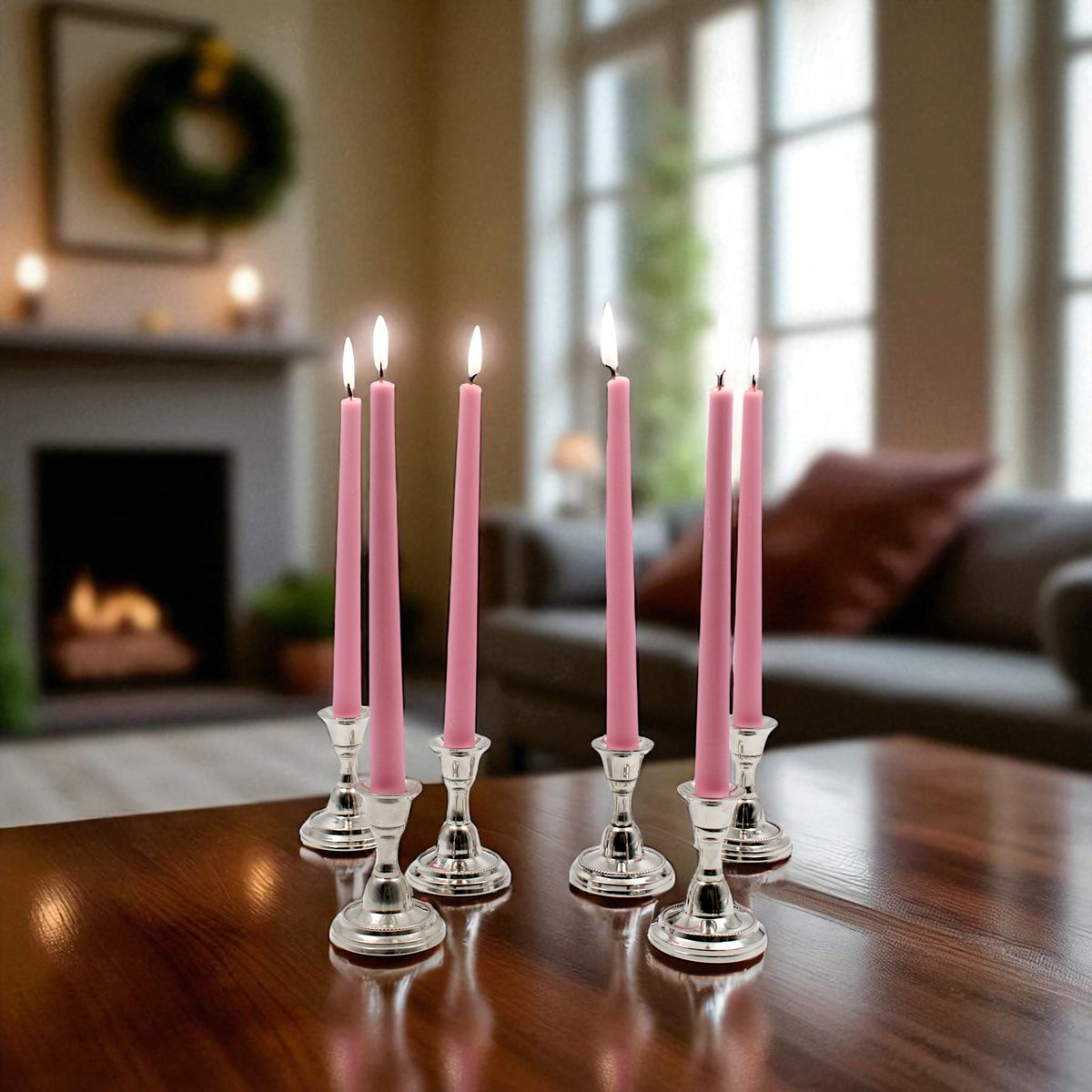 HOSLEY Pack of 6 Rose Fragrance Taper Candles|10 Inch Long|Dinner Candles|Smokeless & Dripless|Celebration Candles|Long Burning|Perfect for Home Decor, Lighting|Burn Time 9 Hours| Baby Pink
