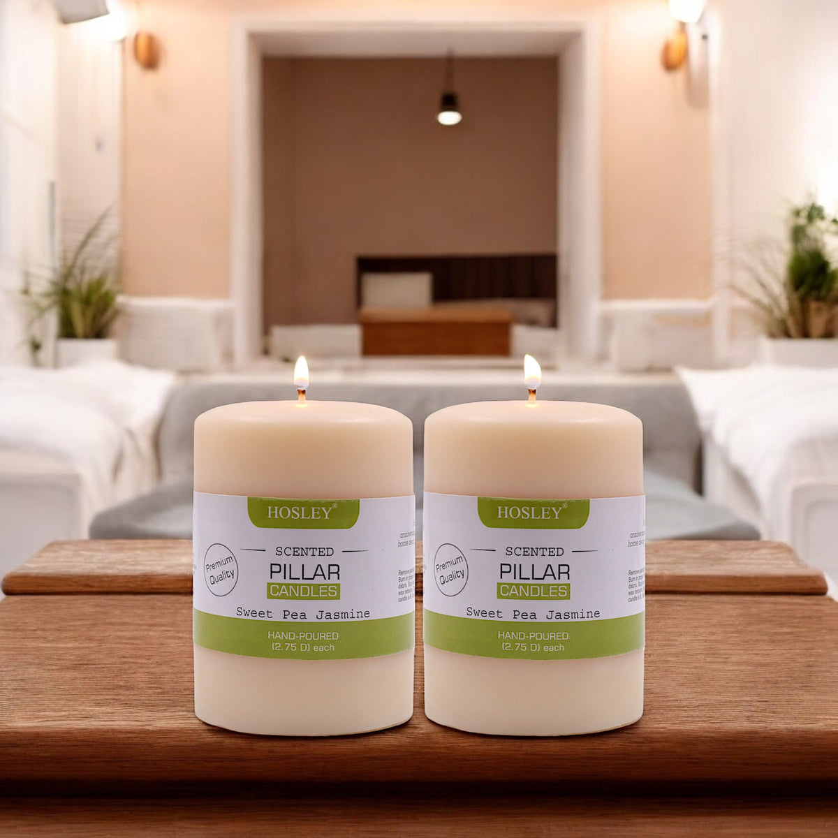 Hosley Set of 2 Sweeet Pea Jasmine 4Inchs Pillar Candles