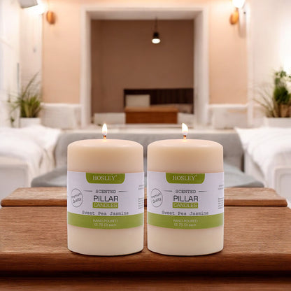 Hosley Set of 2 Sweeet Pea Jasmine 4Inchs Pillar Candles