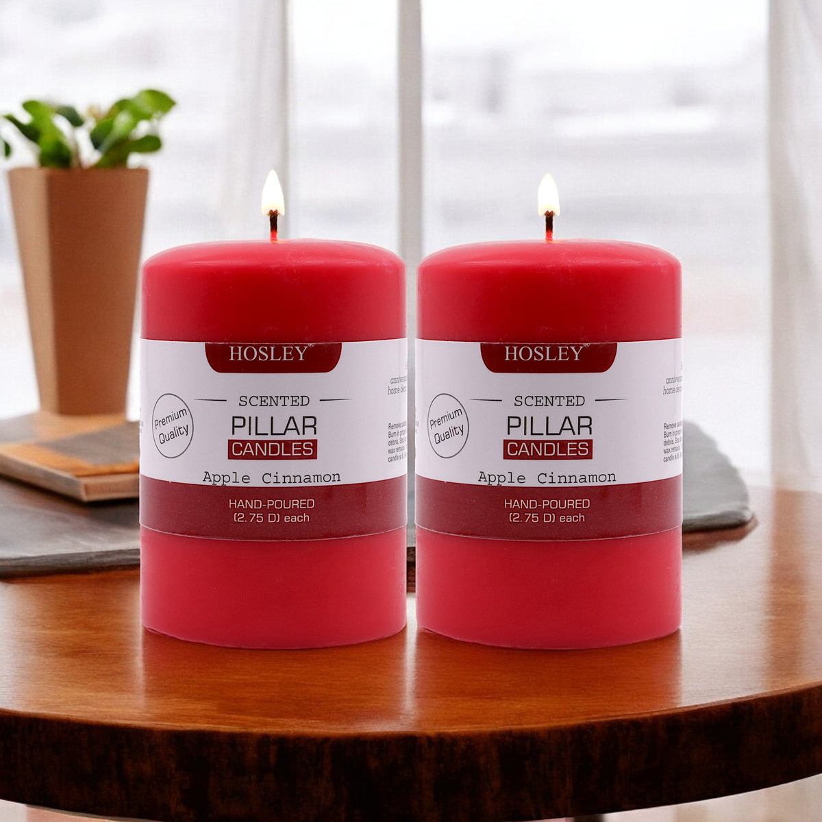 Hosley Set of 2 Apple Cinnamon 4Inchs Pillar Candles