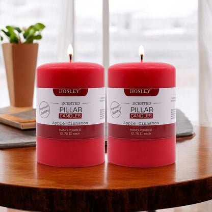 Hosley Set of 2 Apple Cinnamon 4Inchs Pillar Candles