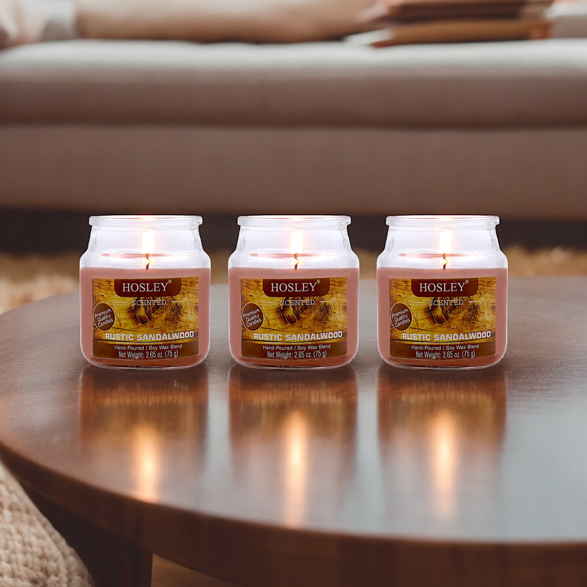 Hosley Rustic Sandalwood Fragranced Jar Candles – Set of 3, 2.65 Oz Each