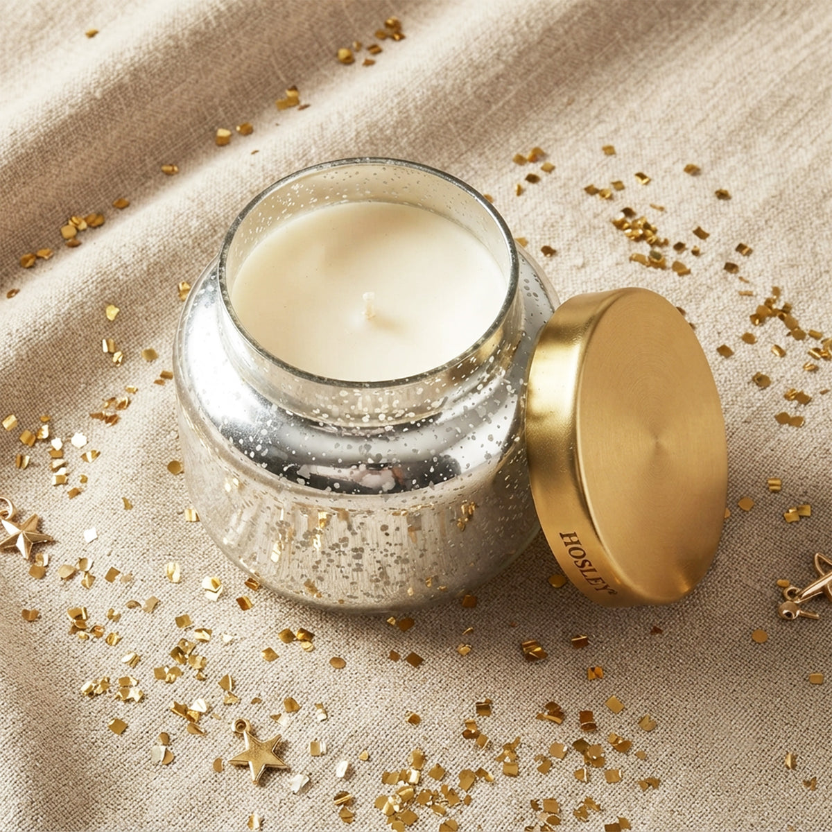 HOSLEY Lavender Silver Mercury Glass Scented Jar Candle with Gold Lid,Pack of 1