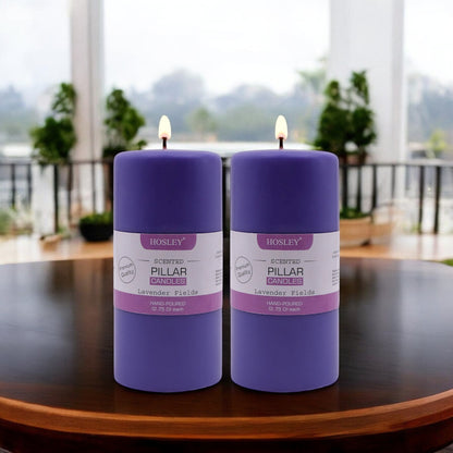 Hosley Set of 2 Lavender Fields 6Inchs Pillar Candles