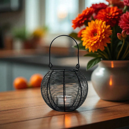 Hosley Tealight Candle Holders, Metal Wire Lantern Candle Holder, Black, Pack of 1