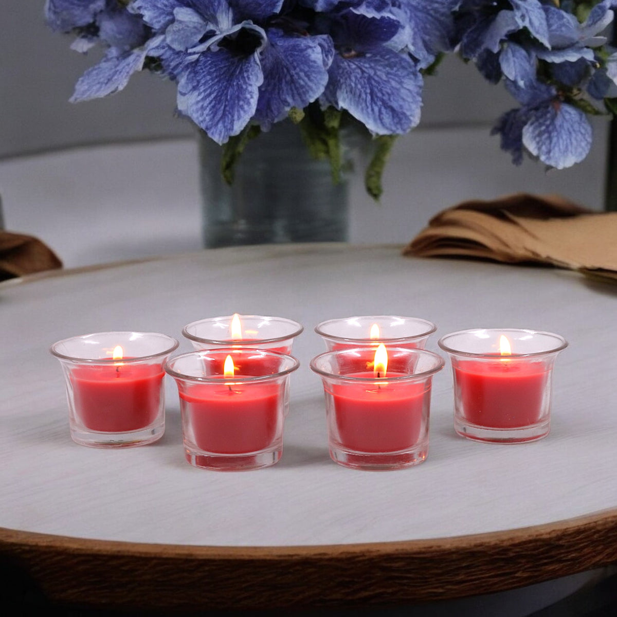 Hosley Highly Fragranced Apple Cinamon Filled Votive Glass Decoration Candles - Pack of 6, Red