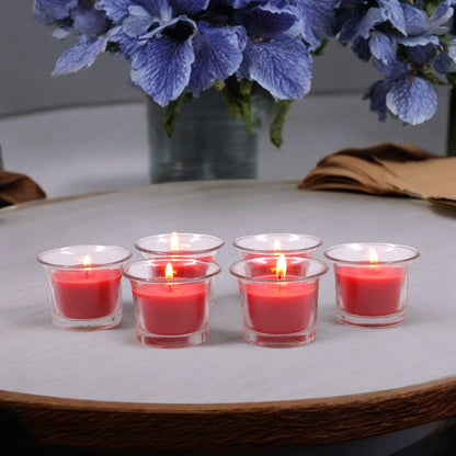 Hosley Highly Fragranced Apple Cinamon Filled Votive Glass Decoration Candles - Pack of 6, Red